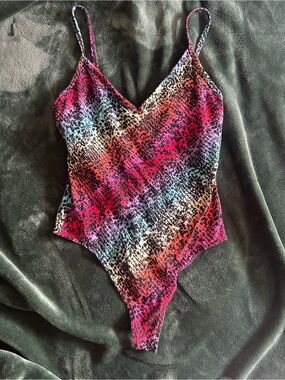 PINK Victoria's Secret Multicolor Animal Print V-Neck Bodysuit